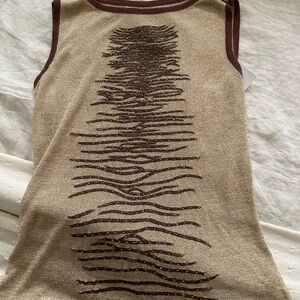 Vtg shimmery/beaded tank Brown and Tan Sleeveless Top with Abstract Design